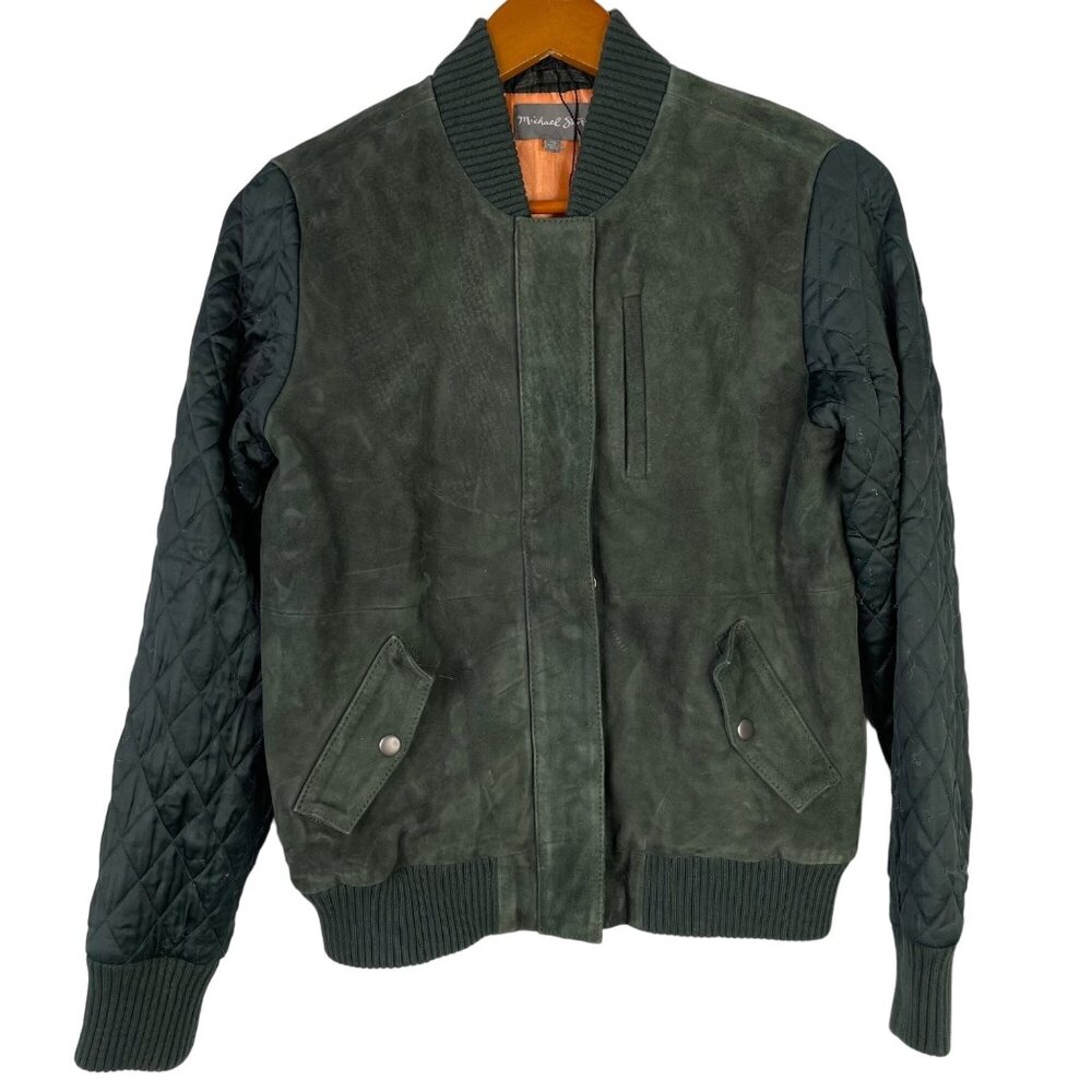 Michael Stars Jacket Size XS Goat Suede Quilted Bomber Jacket Casual Green